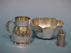 Tiffany & Co. Sterling Silver Bowl, Mug and Small Flask. 